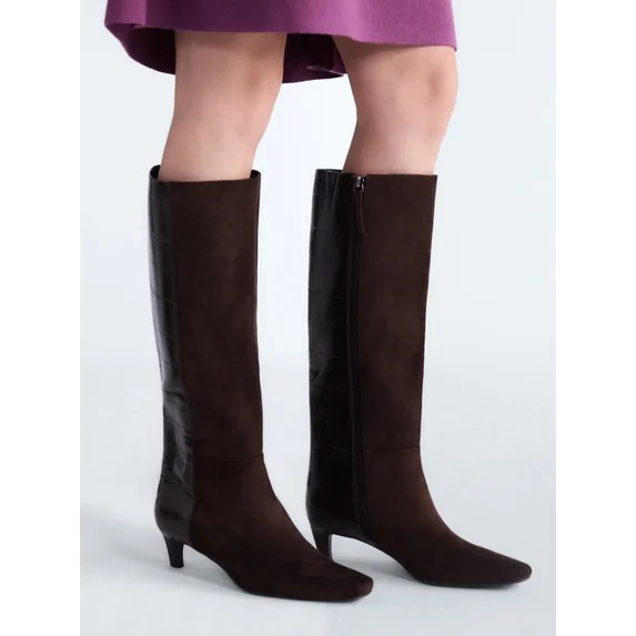 Scoop Women’s Two Tone Kitten Heel Knee High Boots, Wide Width Available | Walmart (US)