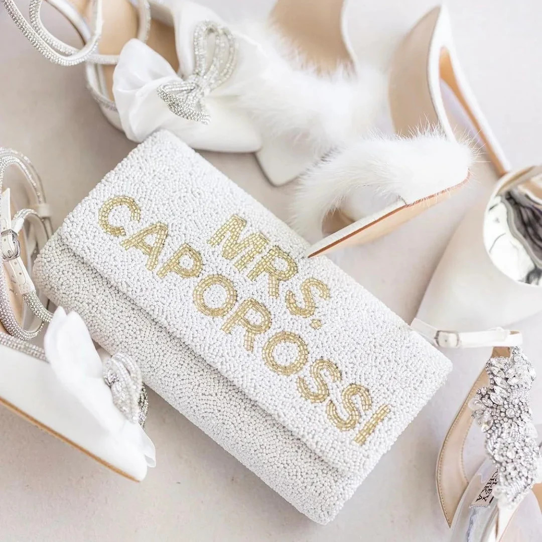 Custom Mrs. Clutch Bag, Custom Bride Clutch Bag, Custom Wedding Clutch, Mrs Clutch Bag, Seed Bead... | Etsy (US)