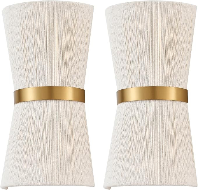 Boho Wall Sconces Brass Elegant Hand Woven Rattan Wall Lamp for Bedside Hallway Vanity, UL Listed | Amazon (US)