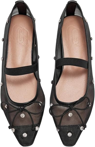BEAUDRM Women's Polka Dots Mesh Ballet Flats Cute Lace Ballerina Flats | Amazon (US)