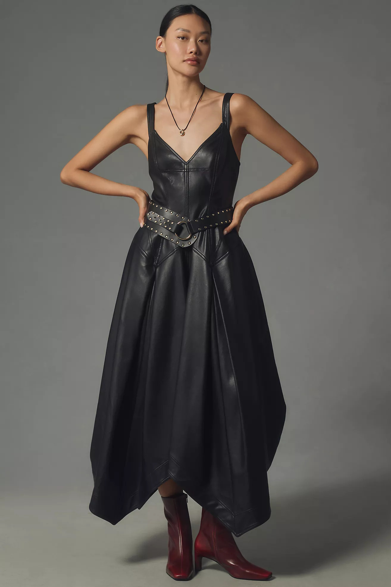 Pilcro Sleeveless Faux Leather Corset Midi Dress | Anthropologie (US)