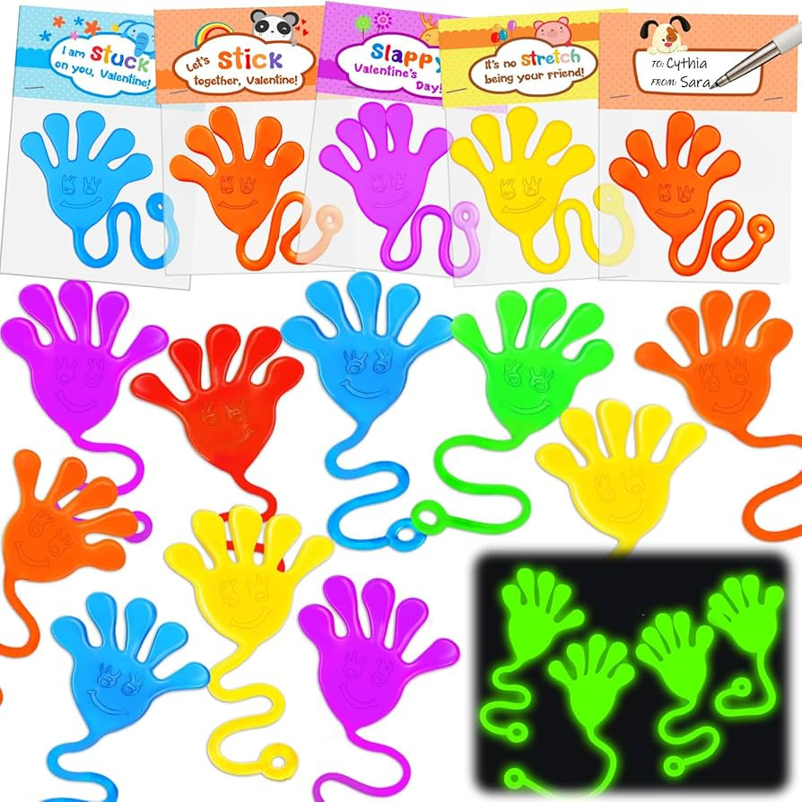30PCS Sticky Hands with Card Headers Valentines Day Gifts for Kids School Glow Toys Valentine Exc... | Amazon (US)