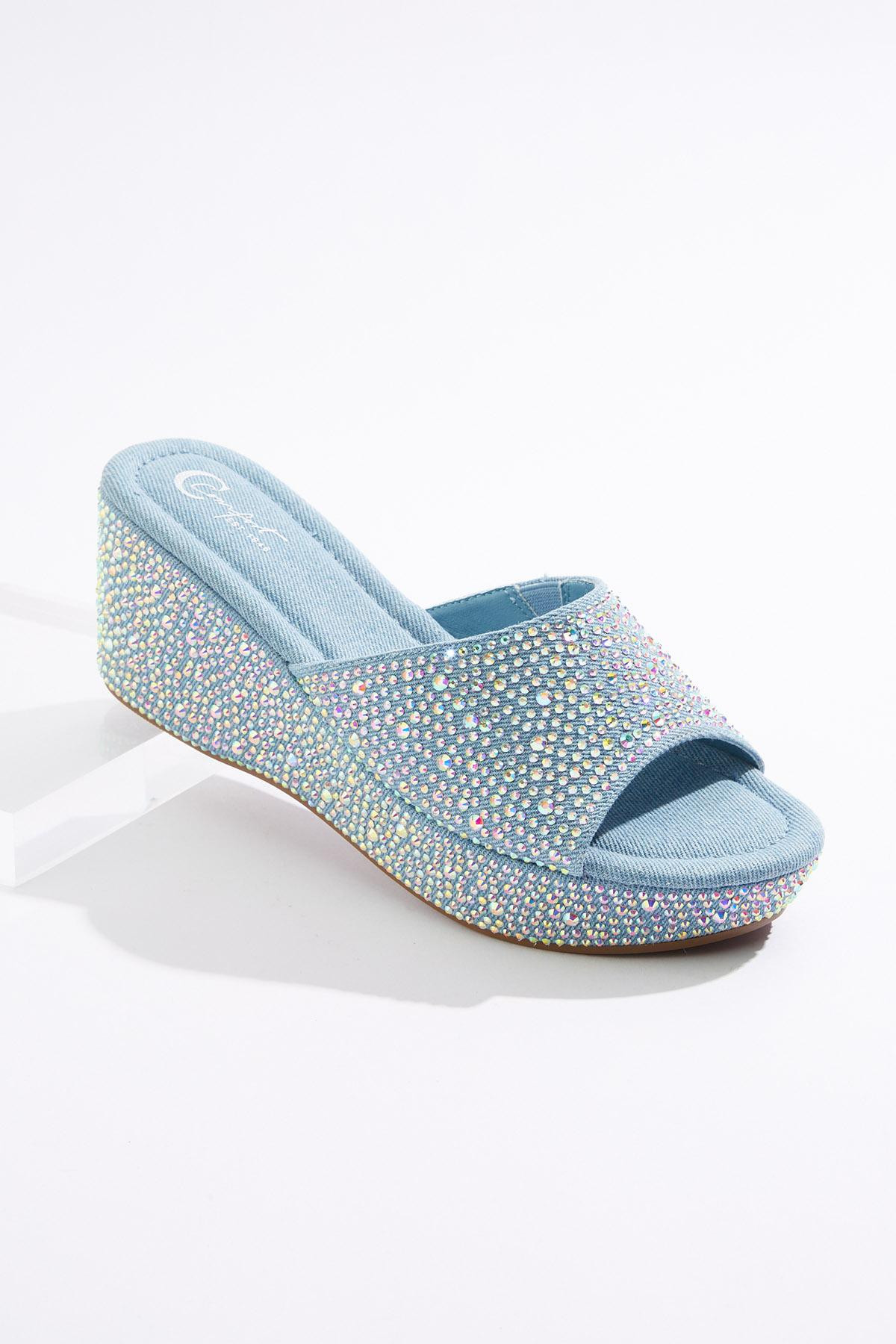 Stone Embellished Denim Wedges | Cato Fashions
