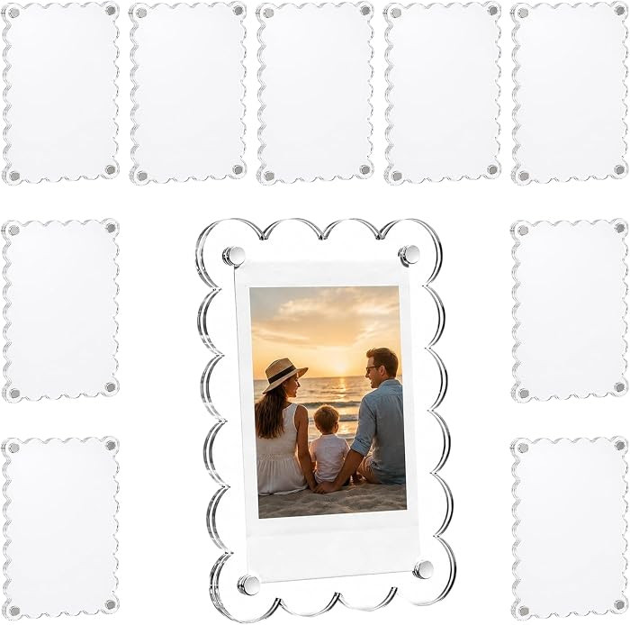 10 Pack 2.36 x 3.54 Inch Acrylic Fridge Magnetic Frame Scalloped,Double Sided Polaroid Frame for ... | Amazon (US)