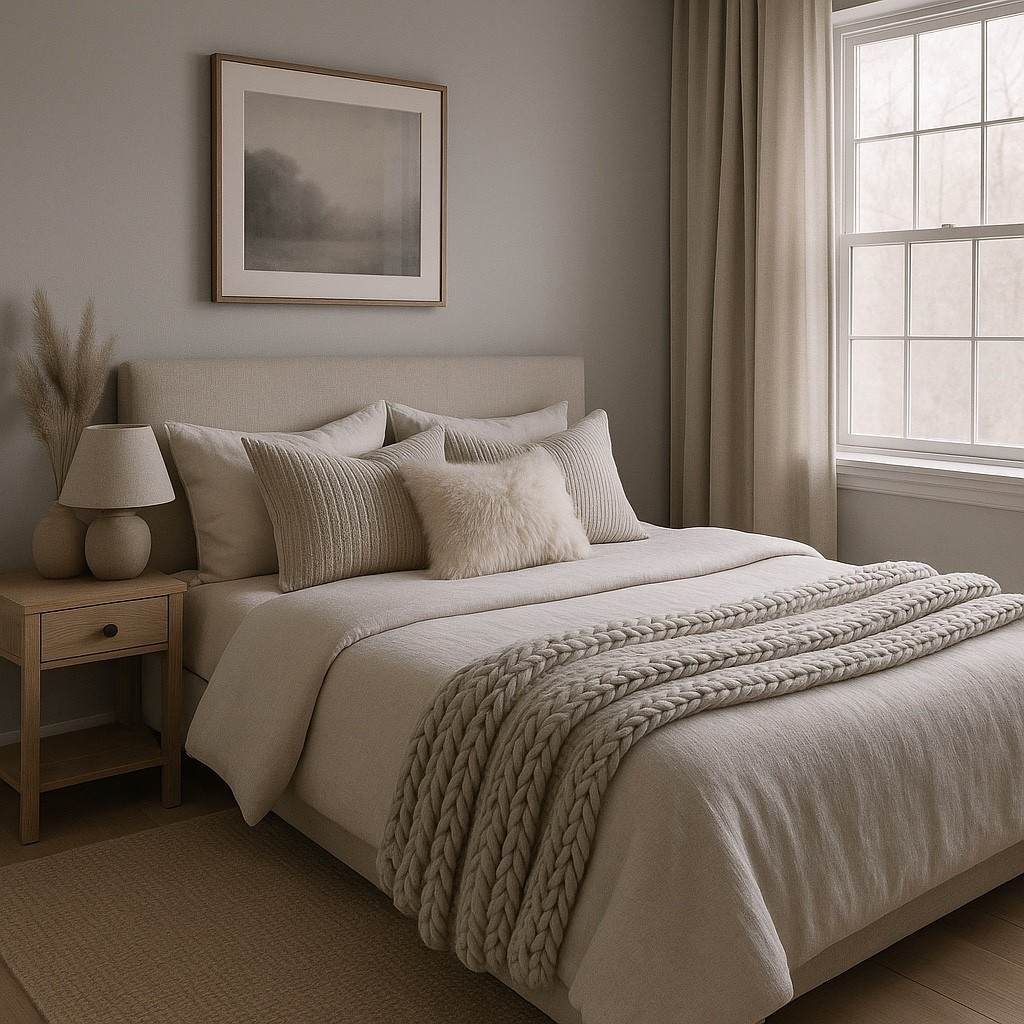 A calm, cozy, soft-neutral bedroom design featuring layered textures, warm beige tones, and a minimalist aesthetic.
Perfect inspiration for anyone creating a serene sleep space, updating their home decor, or saving ideas for a modern neutral bedroom makeover.
Pin this if you love soft bedding, earthy tones, and peaceful interior vibes. #neutralbedroom
#cozybedroom
#beigeaesthetic
#modernbedroomdecor
#neutralhome
#bedroominspo
#minimalistdecor
#softneutrals
#interiordesignideas
#cozyhomevibes
#warmbeigedecor
#texturedbedding
#moderninteriors
#serenebedroom
#bedroommakeover

