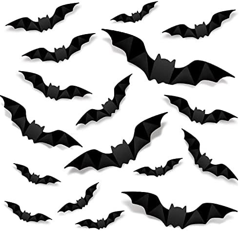 96 PCS Halloween Decoration 3D Bats Wall Stickers 4 Different Sizes Realistic PVC Scary Bat Stick... | Amazon (US)