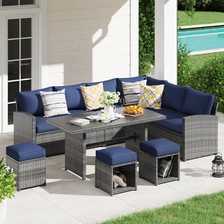 JOIVI 7 Piece Patio Furniture Set, Outdoor Dining Sectional Sofa Set with Aluminum Top Dining Tab... | Walmart (US)