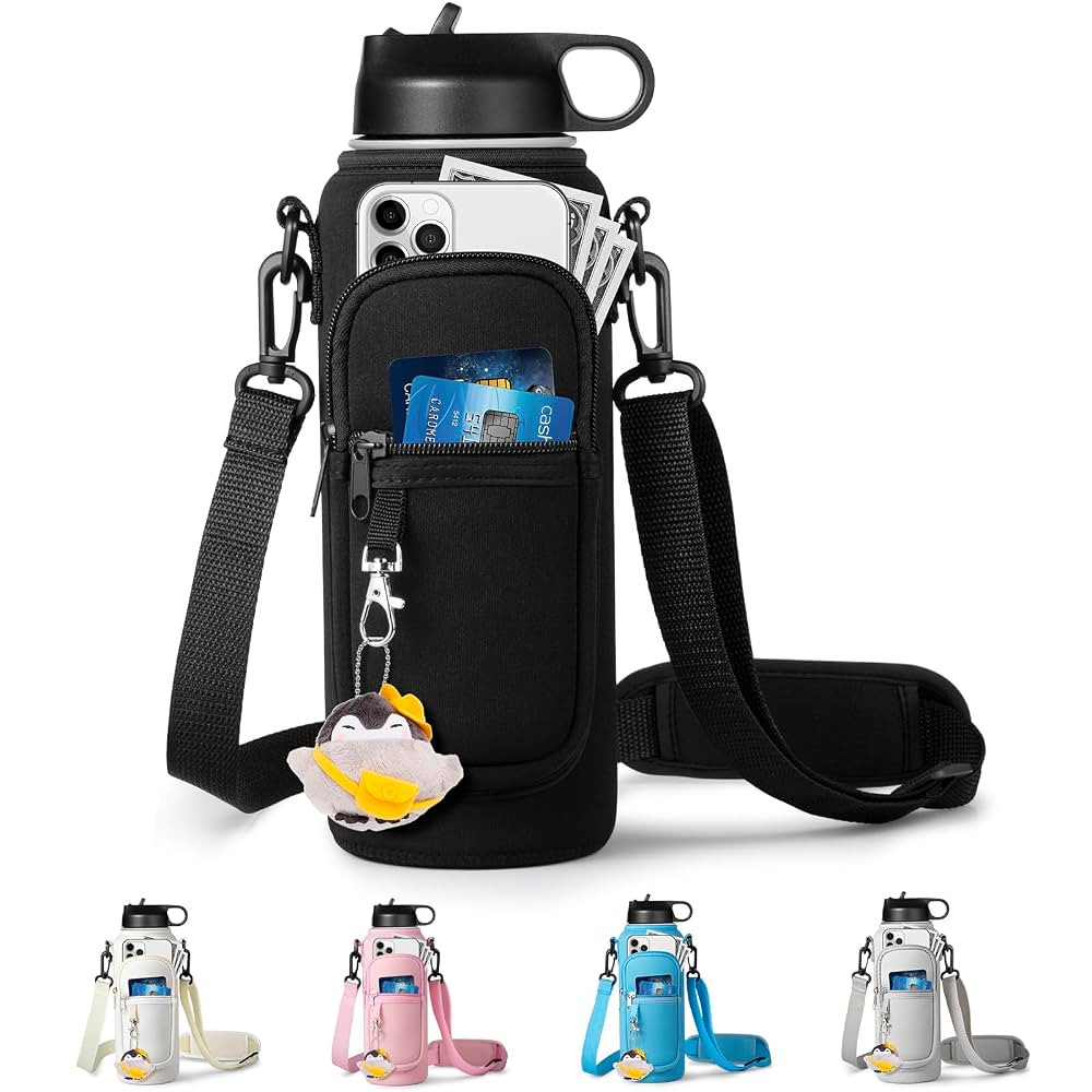 Water Bottle Holder with Strap for Hydroflask 32oz 40oz, Carrier Sling Bag with Phone Pocket Wate... | Amazon (US)