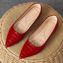Women's Comfortable Plaid Pointed Toe Shallow Mouth Red Flat Shoes, Suitable For Four Seasons, Party, Banquet And Casual Occasions | SHEIN