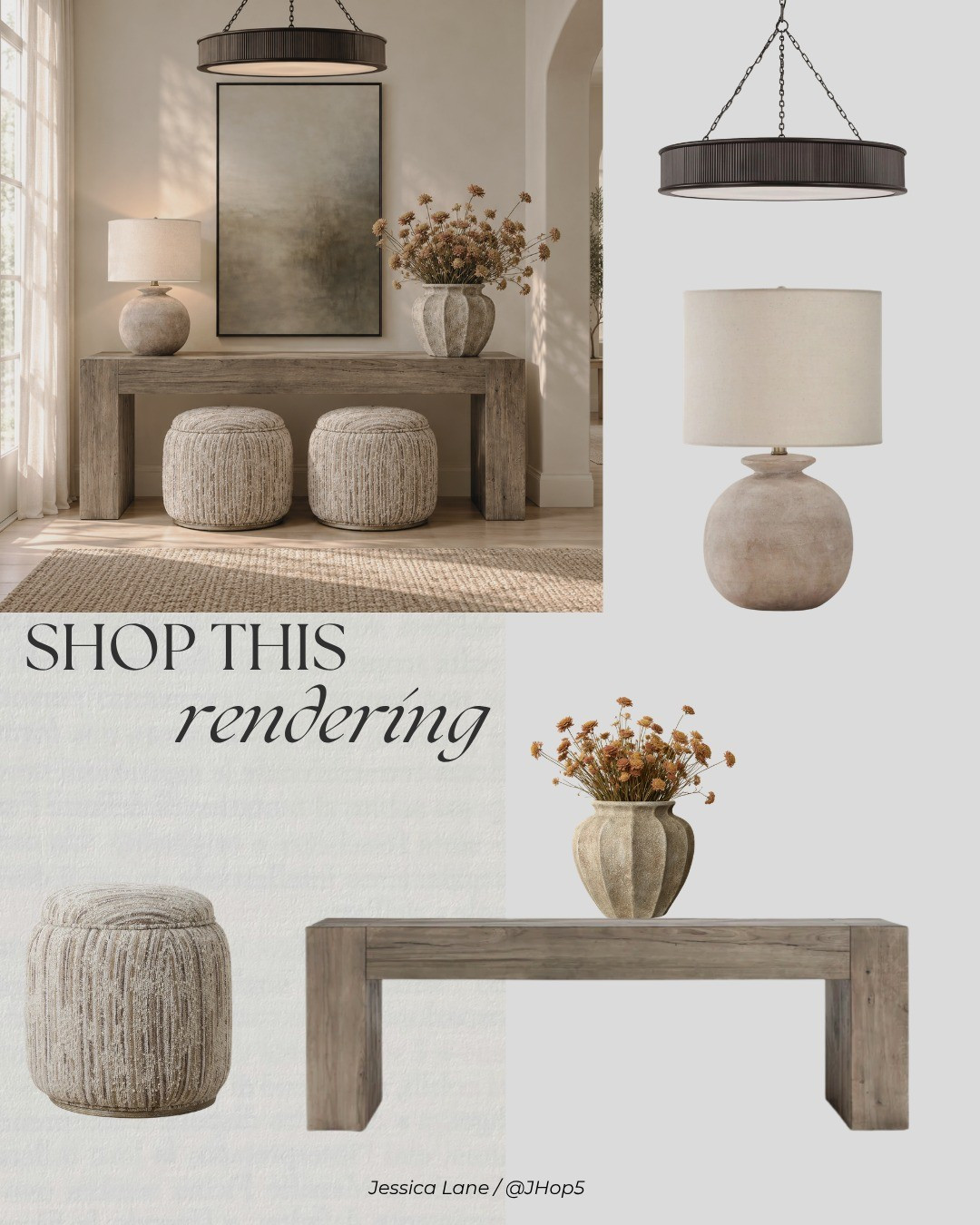 An inviting entryway, piece by piece 🤍 A warm wood console, textured ottomans, statement lighting, and a sculptural vase—all from Wayfair.#WayfairFinds #EntrywayDecor #NeutralHome #OrganicModern

#LTKHome #LTKSaleAlert #LTKSeasonal