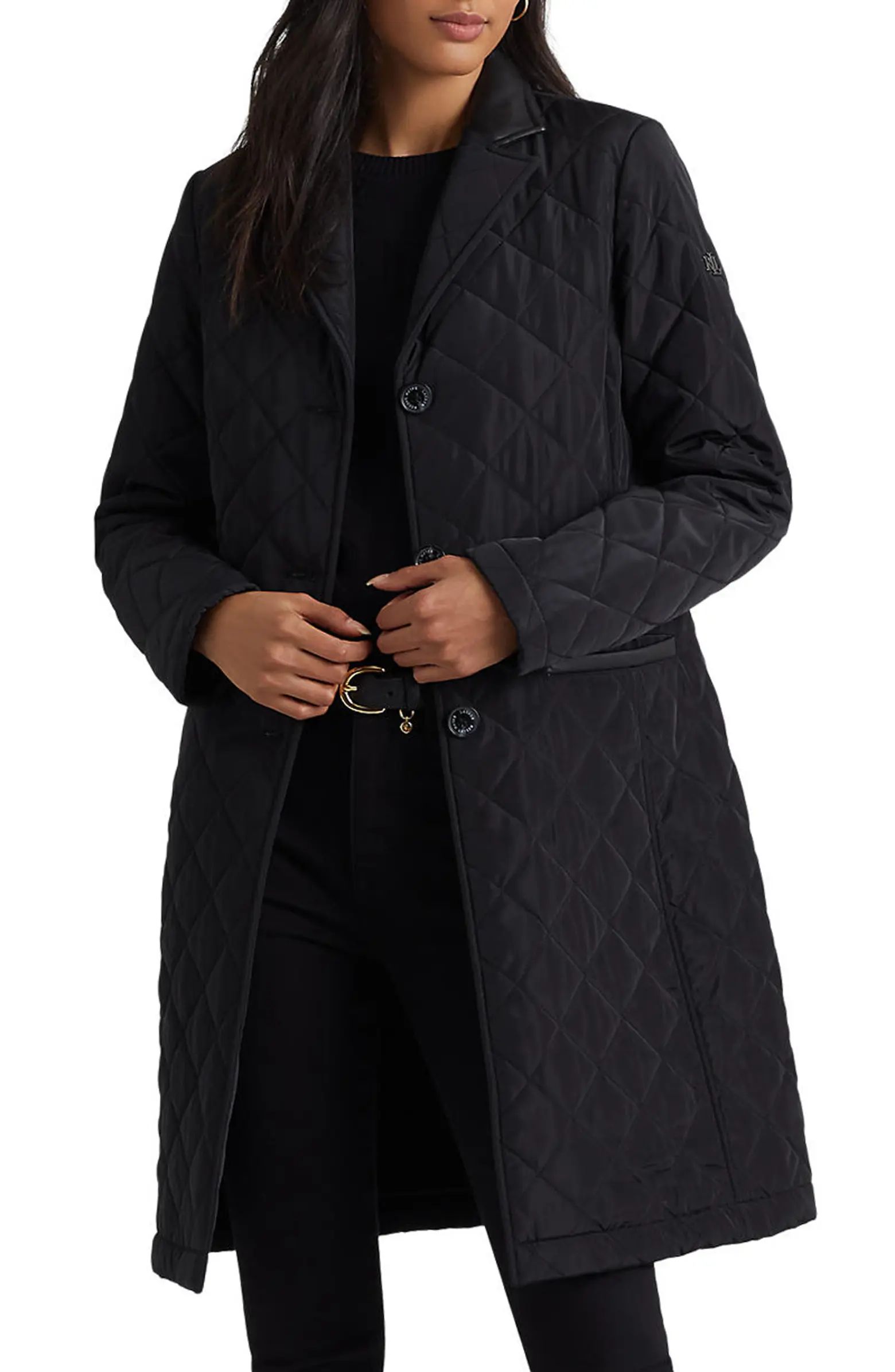 Faux Leather Trim Longline Quilted Jacket | Nordstrom
