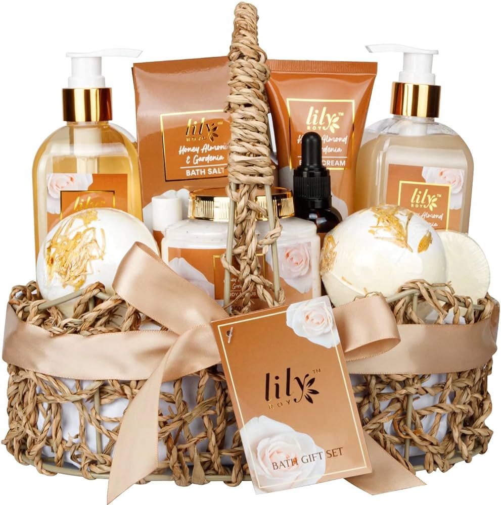 LILY ROY Spa Gift Baskets Set for Women 12pcs Honey Almond Bath and Body Perfume Spa Kit for Chri... | Amazon (US)