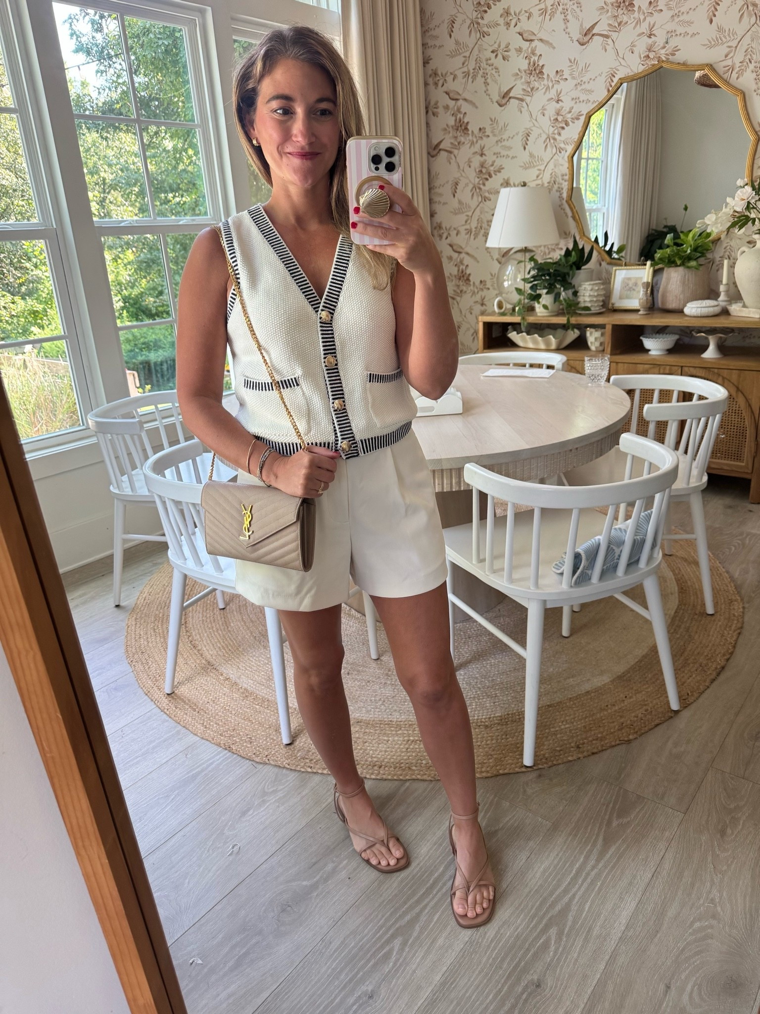 Summer outfit of the day! Shell detail sweater tank, comfortable tan strappy sandals, gold every day earring , best mascara and pretty red lip combo.

#LTKootd #LTKdayinmylife #LTKmorningroutine
