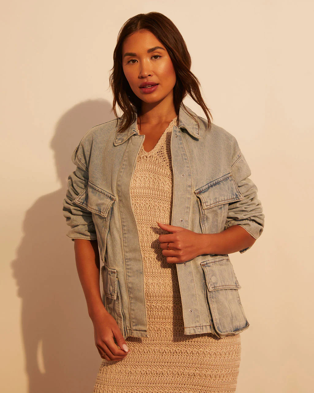 Frontier Pocketed Light Wash Denim Jacket | VICI
