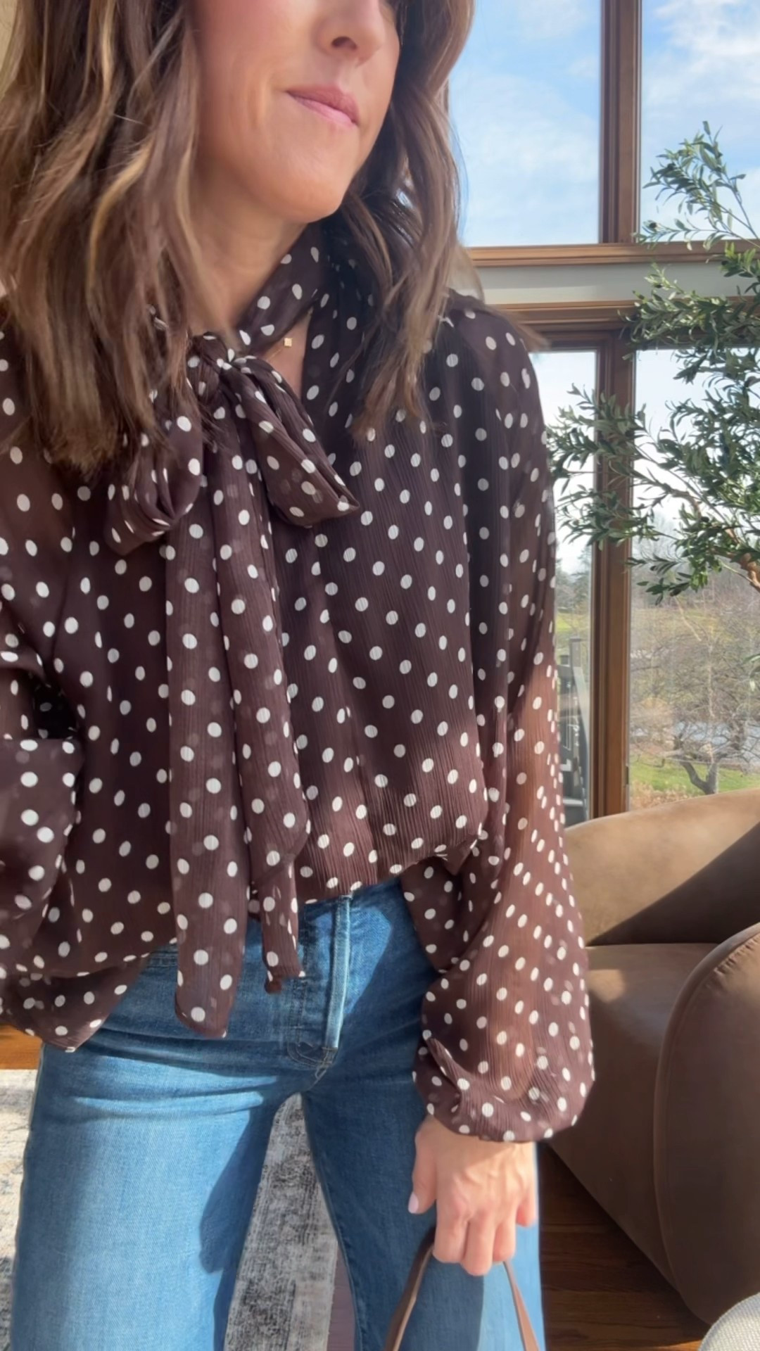 Flowy blouse with polka dots and the cutest toe neck detail
XS 

#LTKootd #LTKSeasonal #LTKOver40