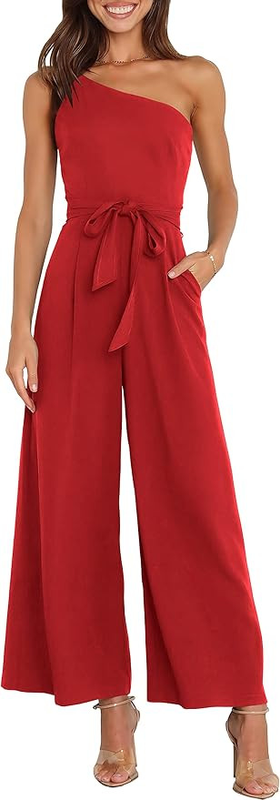 ANRABESS Women Summer Dressy Jumpsuits One Shoulder Sleeveless Casual Wide Leg Pants Romper Jumpe... | Amazon (US)