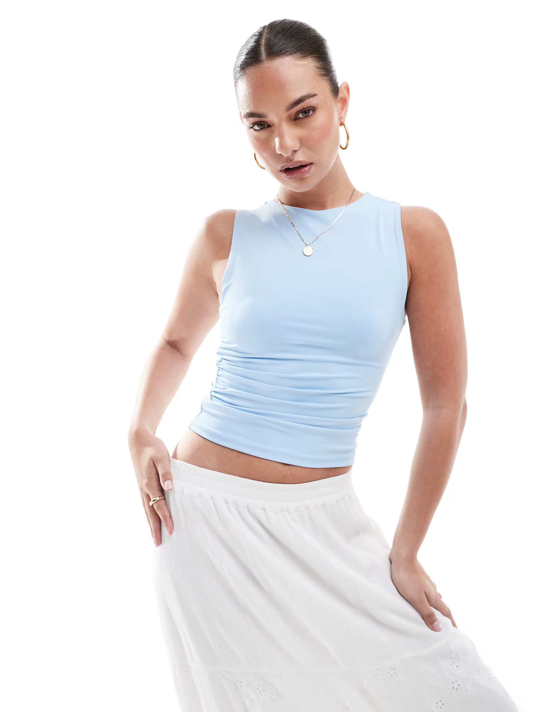 Pull&Bear polyamide sculpt racer vest in light blue | ASOS | ASOS (Global)