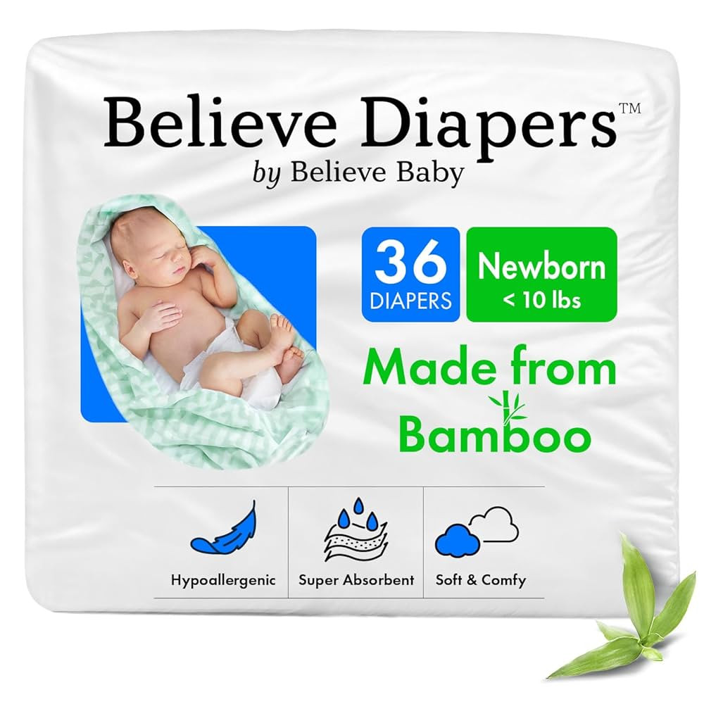 Believe Diapers Size Newborn (<10Lbs) Viscose Bamboo Diapers 36 Count – Natural Baby Diaper, Ch... | Amazon (US)