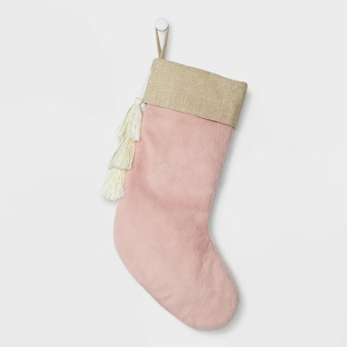 Short Pile Faux Fur Christmas Stocking with Tassels Pink - Wondershop™ | Target