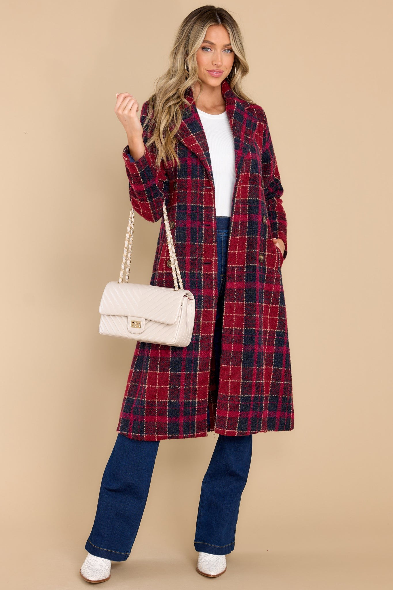 Brave The Chill Burgundy Plaid Coat | Red Dress 