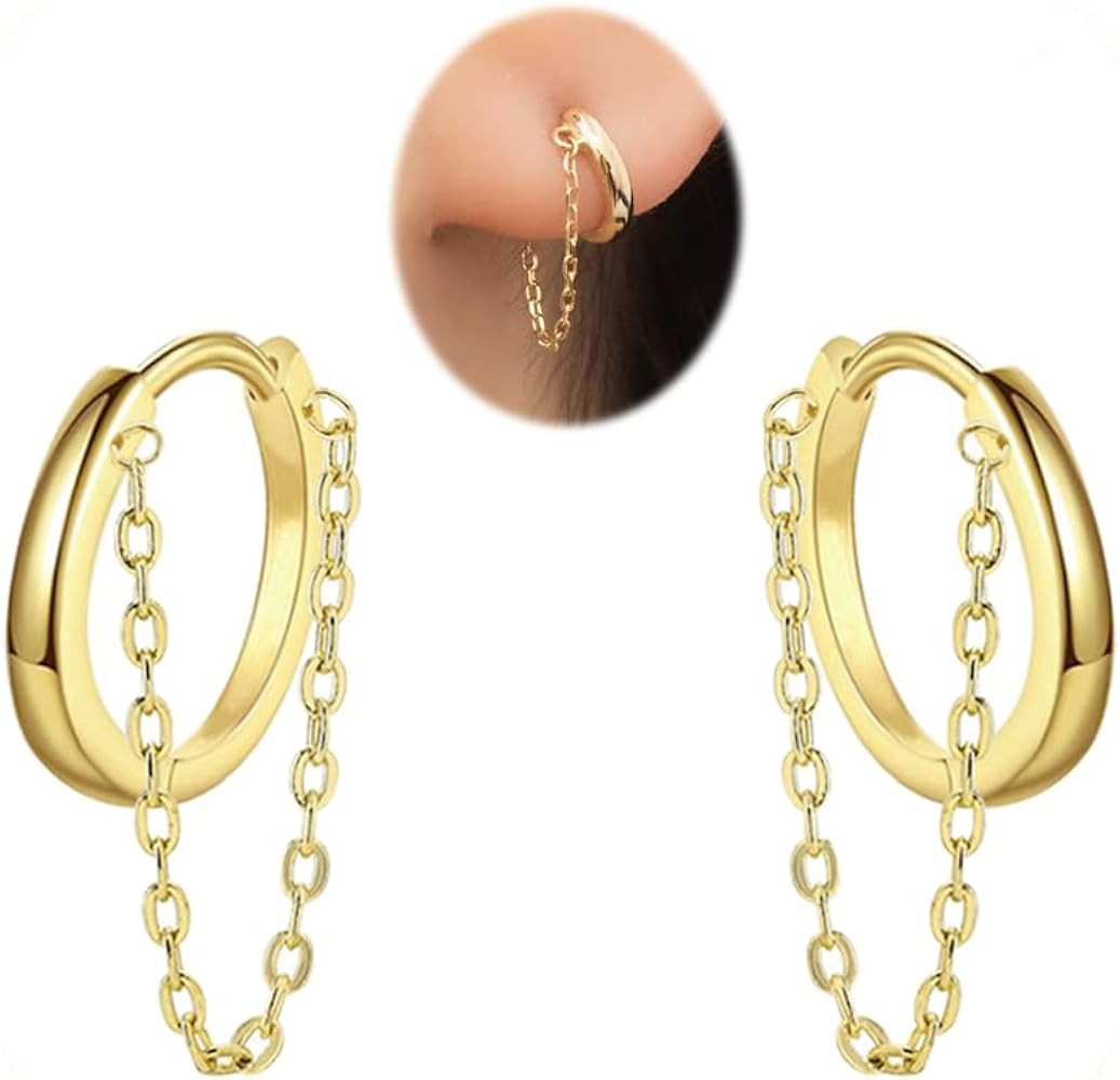 Chain Earrings for Women, Minimalist Small Dangle Chain Huggie Hoop Earrings for Women | Amazon (US)
