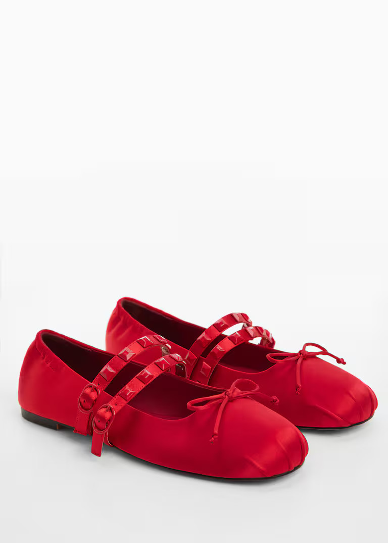 Satin ballerinas with studs -  Women | Mango USA | MANGO (US)