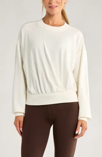 Zella Luxe Terry Pleated Pullover in Ivory Egret at Nordstrom Rack, Size Medium | Nordstrom Rack