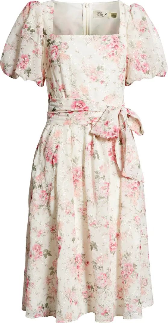 Eliza J Floral Eyelet Puff Sleeve Midi Dress | Nordstrom | Nordstrom