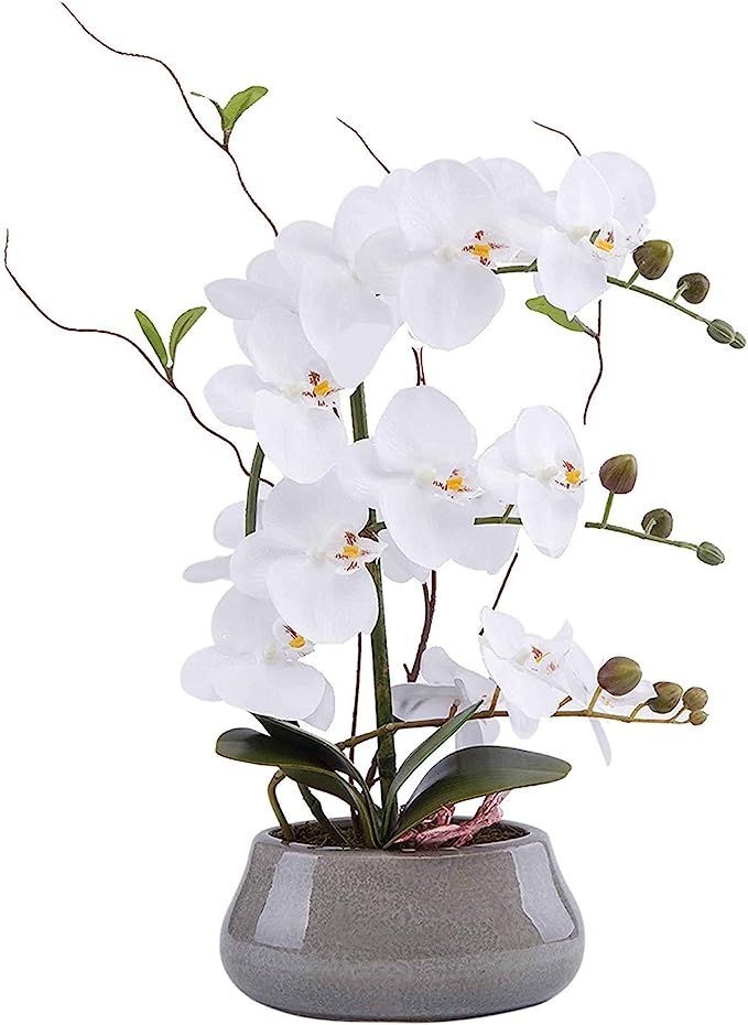 LIVILAN Large Artificial Flower Arrangement Lifelike Silk Orchid Artificial Flower with Decorativ... | Amazon (US)