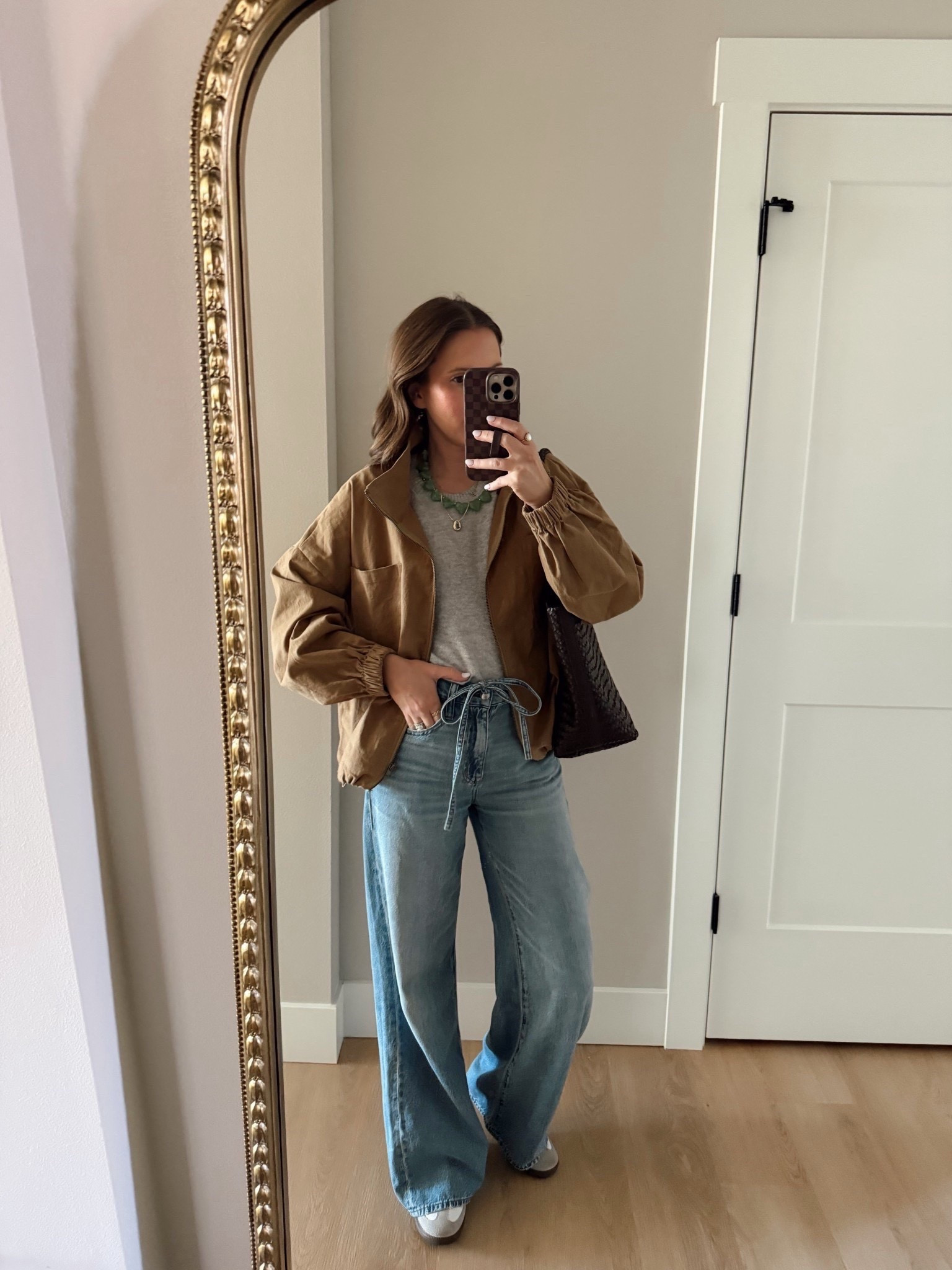 OOTD in some spring staples! I’ve been wearing this jacket so much lately! It’s the perfect lightweight spring layer! These jeans are INCREDIBLE! So soft with the perfect wide leg fit!

Madewell, wide leg jeans, spring jacket, woven bag, layered necklace, casual style, style over 30 

#LTKootd