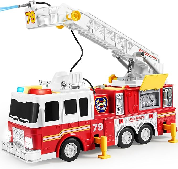 JOYIN Extra Large 33-inch Ladder Fire Truck Toy for Kids 3+ - Lights, Sirens, Hose, Pump | Amazon (US)