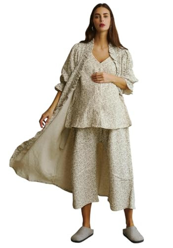 NOTHING FITS BUT 3 Piece Modal Gauze Nursing Set, Postpartum Nursing Pajamas Set, Snap Button Closure Soft Pjs Sleepwear Maternity Loungewear, Ichika, S/M | Amazon (US)