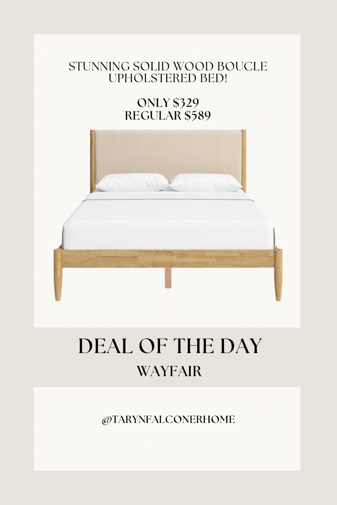 Check out this stunning solid wood boucle upholstered bed!

#bed #bedroom #neutralhome #blackfriday #onsale #bedroomdecor #masterbedroom #cozyhome

#LTKHome #LTKSaleAlert