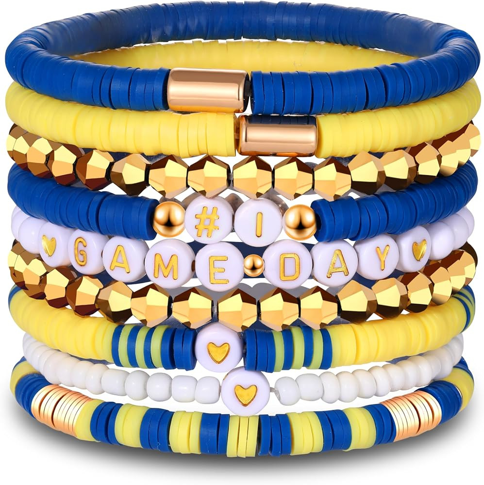 9 Pack Game Day Bracelets for Women Stackable Heishi Beaded Stretch Bracelet Football Sport Fan B... | Amazon (US)