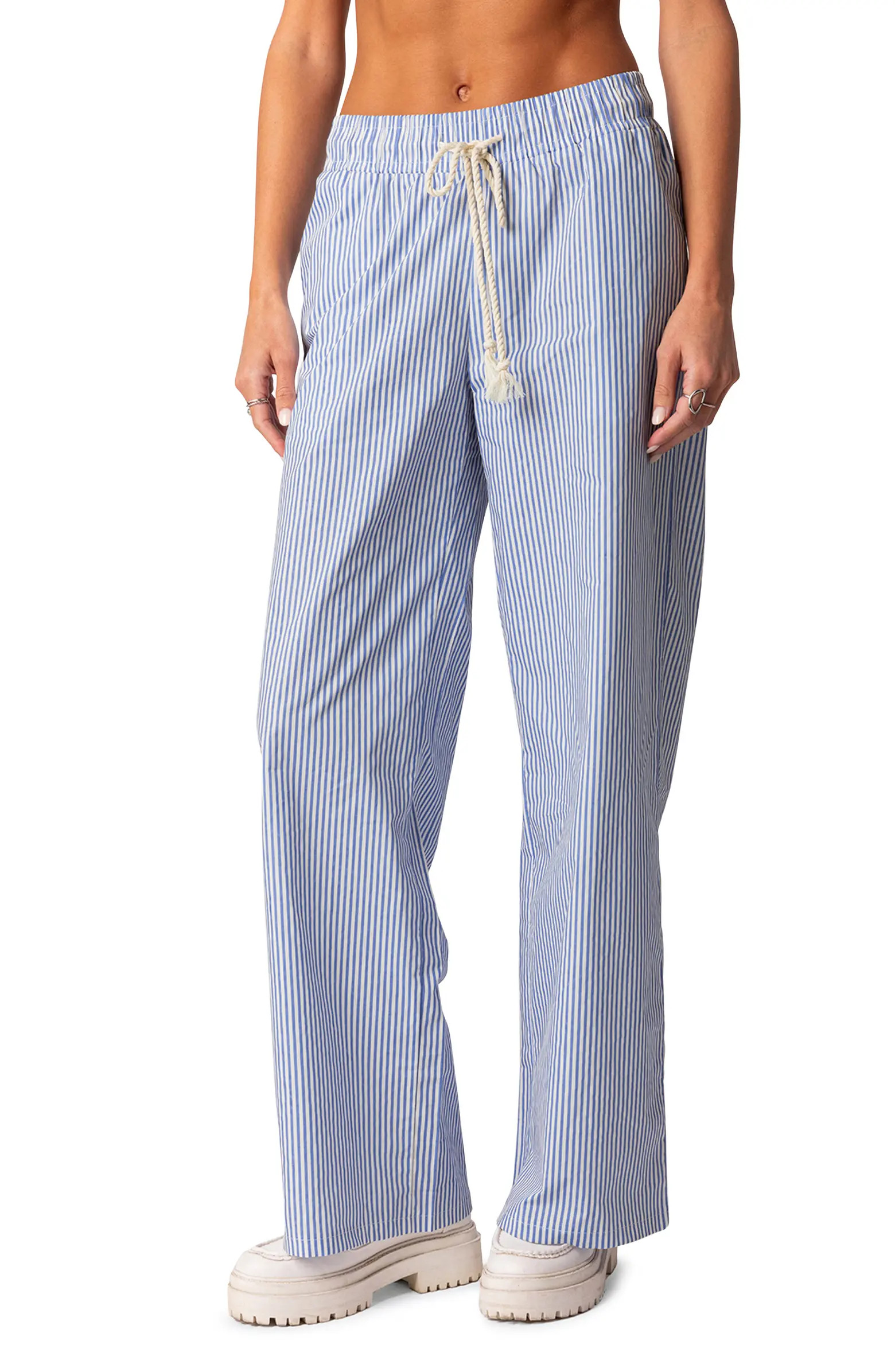 Stripe Wide Leg Drawstring Cotton Pants | Nordstrom