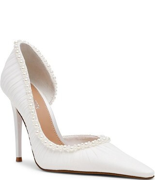Elegant Satin Mesh Pearl Snip Toe Stiletto Pumps | Dillard's