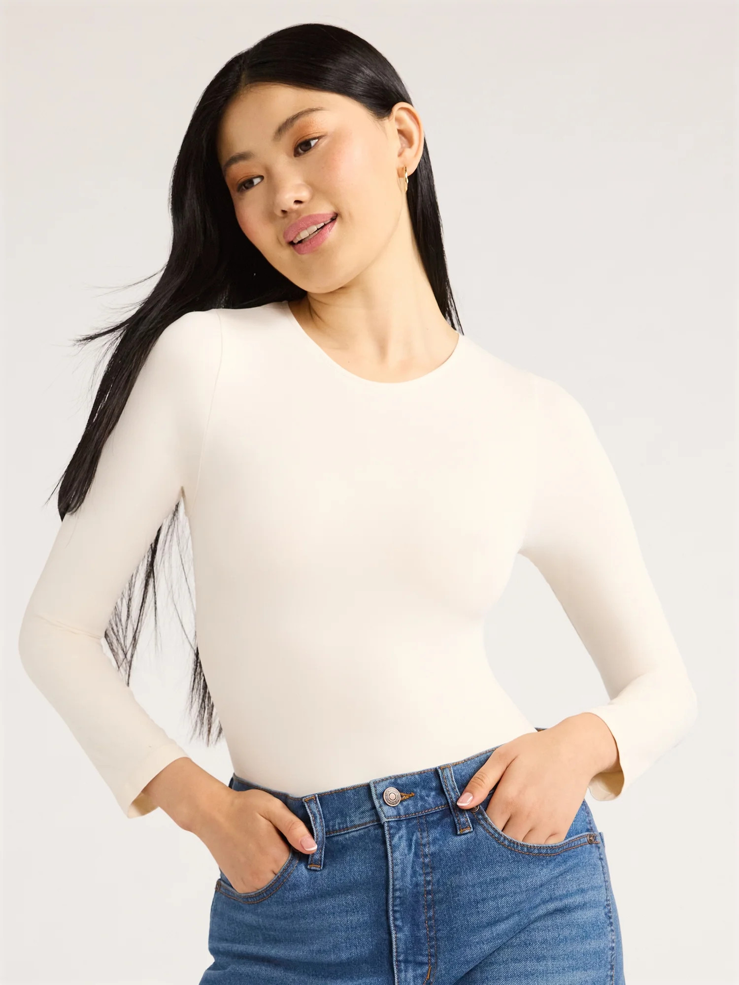 Scoop Women's Crew Neck Bodysuit with Long Sleeves, Sizes XS-XXL | Walmart (US)