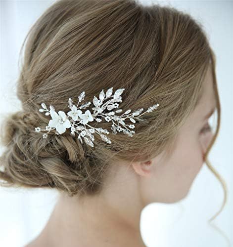 SWEETV Pearl Wedding Hair Clip Comb Barrette Flower Crystal Bridal Hair Accessories Silver Headpi... | Amazon (US)