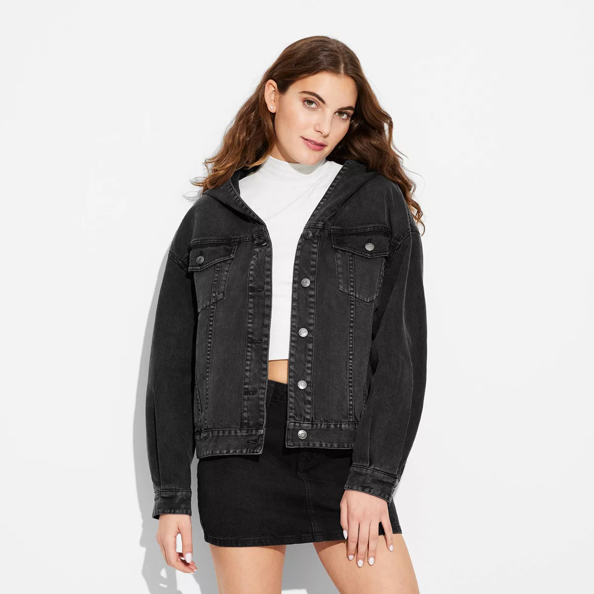 Women's Oversized Hooded Jean Jacket - Wild Fable™ Black Wash XS | Target