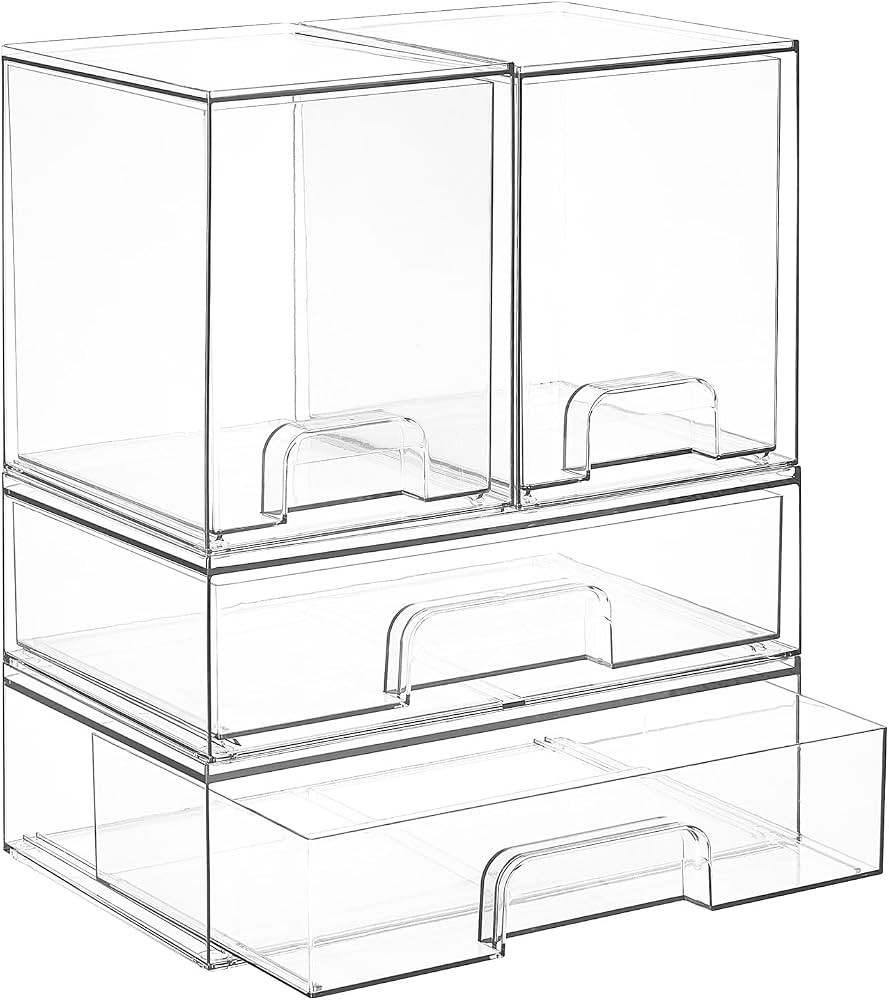 Vtopmart Clear Stackable Storage Drawers Set of 4, Plastic Organizer Bins for Makeup, Cosmetics, ... | Amazon (US)