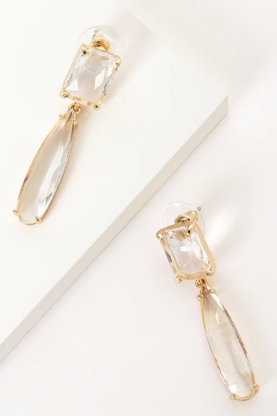 Clearly Glamorous Gold and Clear Drop Earrings | Lulus
