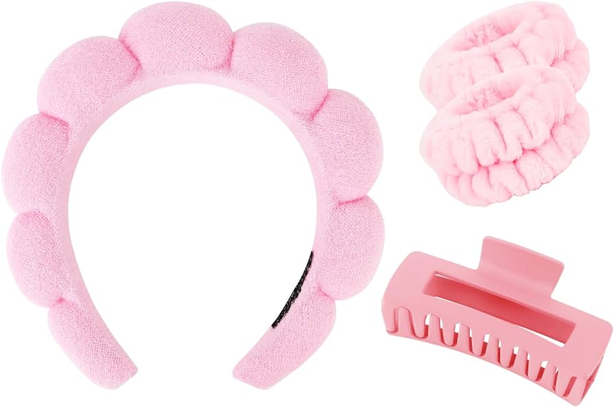 Wecoe Spa Headband Set - Skincare Headband, Hair Clips, Pink Puffy Makeup Headband, Scrunchies, a... | Amazon (US)