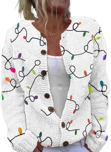 Women's Funny Fall Winter Animal Floral Christmas Tree Long Sleeve Button Knit Cardigan Sweater | Amazon (US)