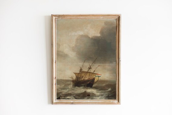 FREE SHIPPING - Dutch Ship Fighting Strong Wind At Dark Night Sea Painting-  Ship In A Sea Storm ... | Etsy (US)