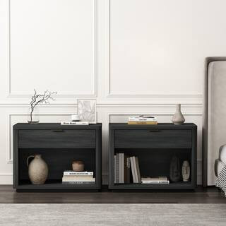 Evelyn Modern Charcoal Grey 1-Full Extension Drawer 32 in. W Nightstand (Set of 2) | The Home Depot