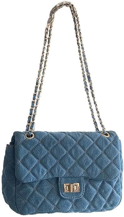 Y2k Purse Women's Small Shoulder Bag, Quilted Crossbody, Denim Wallet, Tote Bag with Chain Should... | Amazon (US)