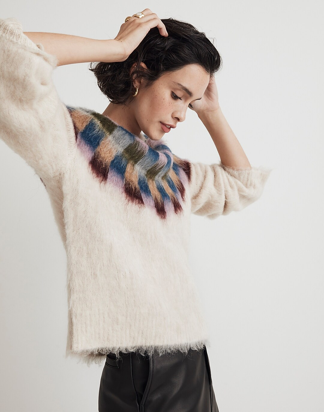 Brushed Checkerboard Fair Isle Oversized Sweater | Madewell