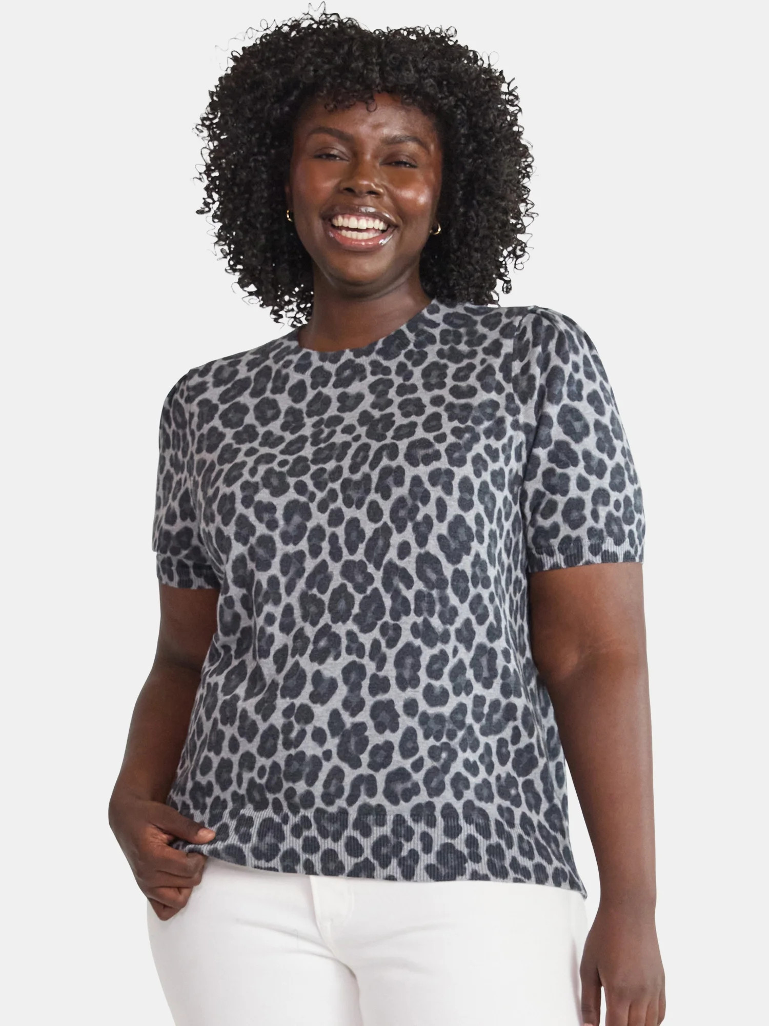 Terra & Sky Women's Plus Short Sleeve Printed Sweater | Walmart (US)