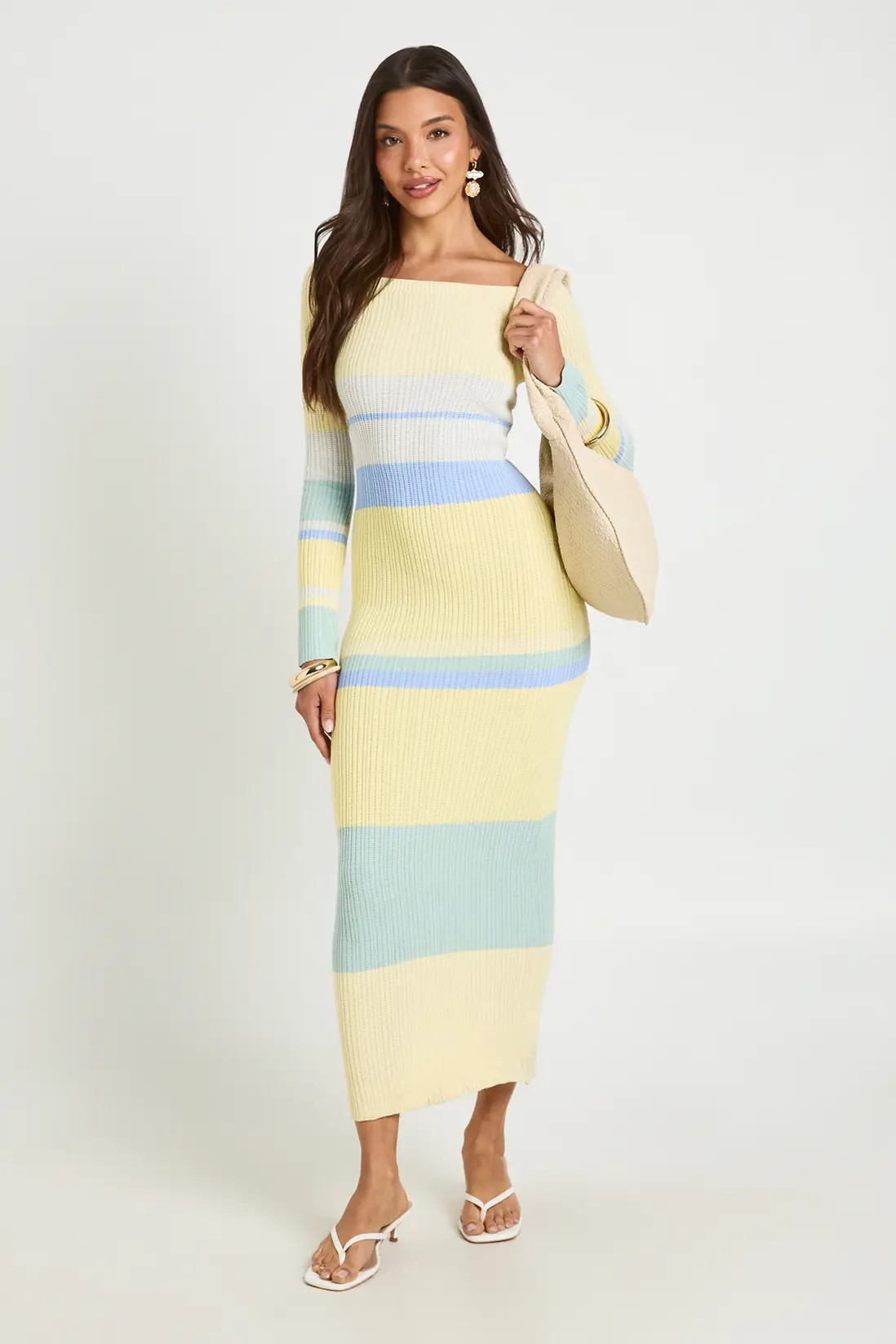 Lemon Premium Stripe Knitted Maxi Dress | Boohoo | Boohoo.com (UK & IE)