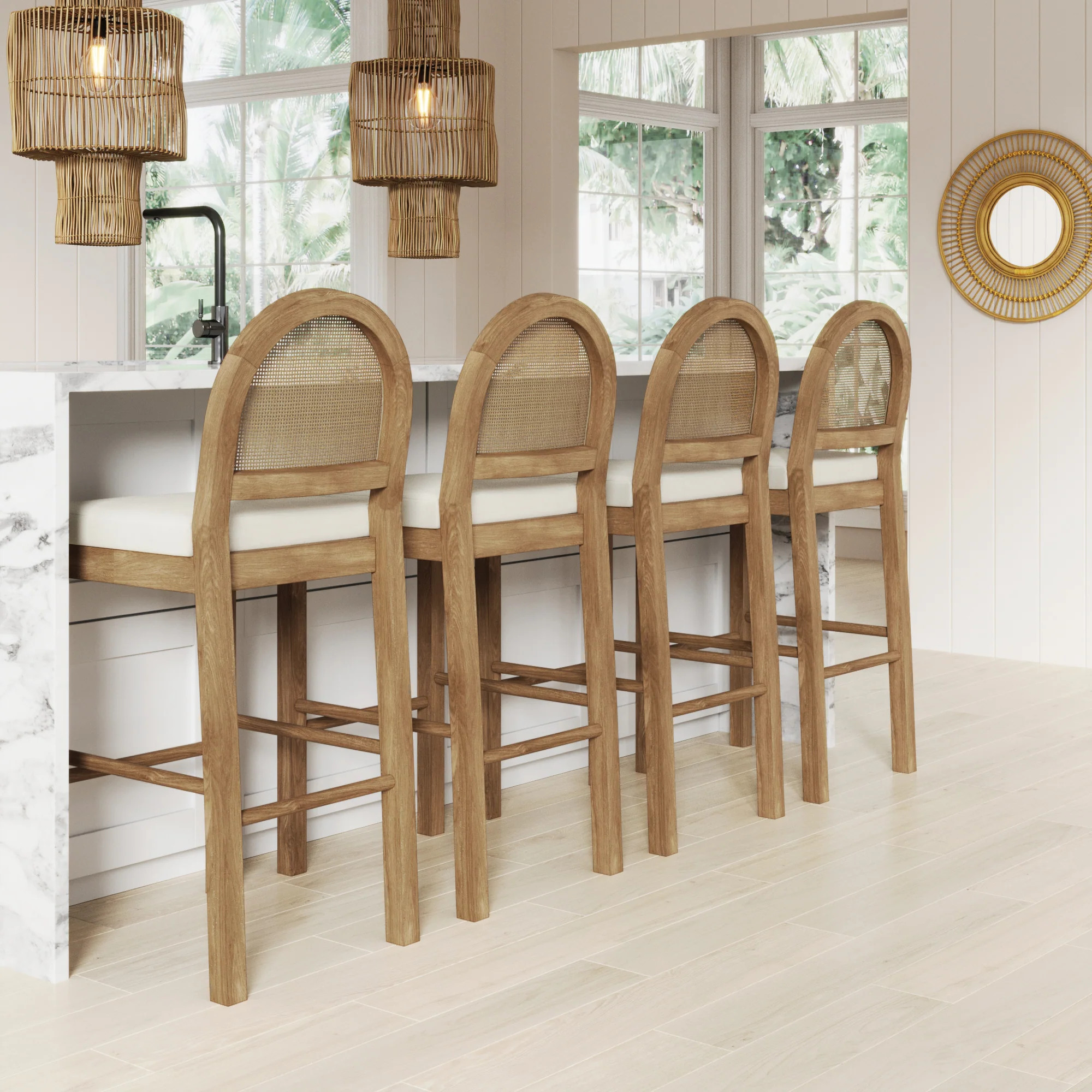 Boucle Bar Stools Light Brown (Set of 4) | Nathan James